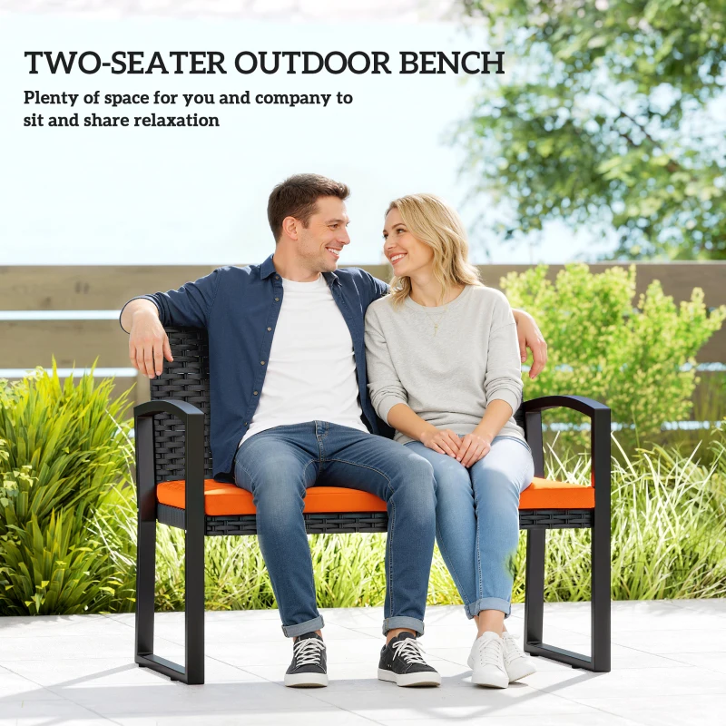 Outsunny Two-Seater Rattan Garden Bench - Orange