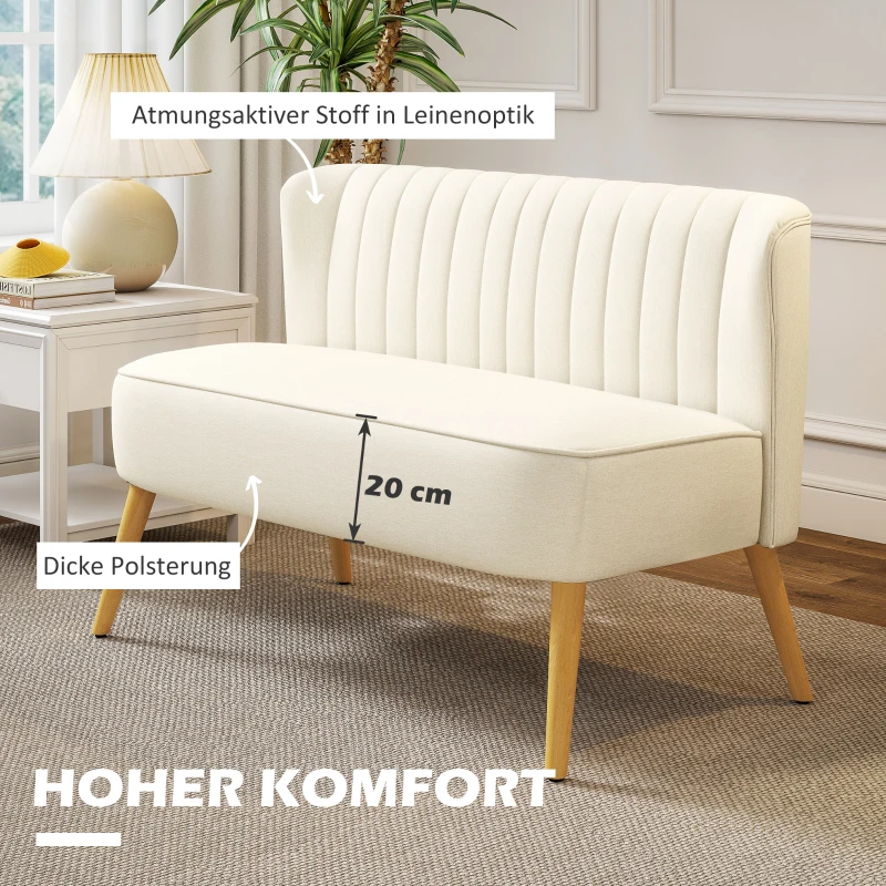 HOMCOM 2-Sitzer Sofa, weiche Polsterung, pflegeleichter Bezug, bis 220 kg, 117 x 56,5 x 77 cm, Cremeweiß