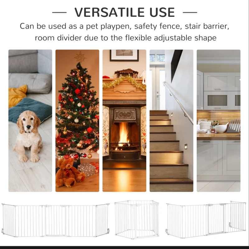 PawHut Pet Safety Gate 5-Panel Playpen Fireplace Christmas Tree Metal Fence Stair Barrier Room Divider with Walk Through(m-4)