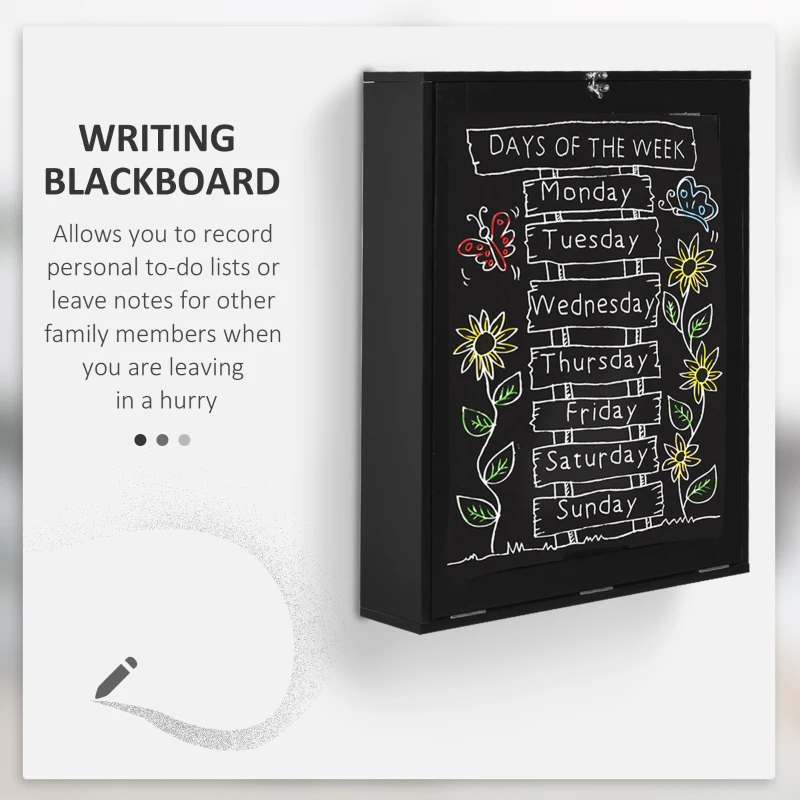 HOMCOM Wall Mounted Folding Table Floating Fold Down Desk With Chalkboard and Storage Compartments Black