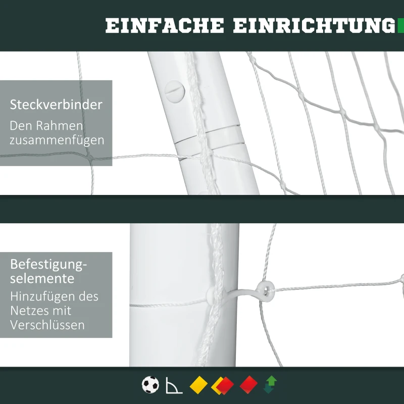 SPORTNOW Fußballtor, robustes Netz, Kunststoff-Rahmen, Heringe, 300L x 120B x 200H cm, Weiß
