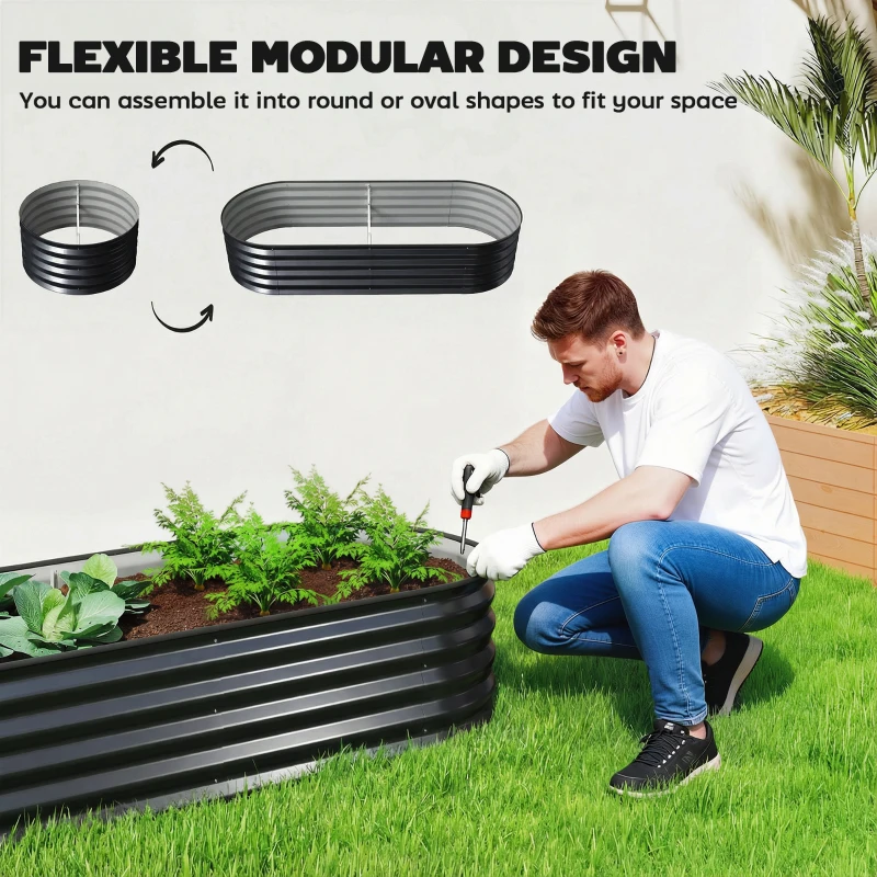 Outsunny Set of Two 150 x 60cm Steel Planters - Dark Grey