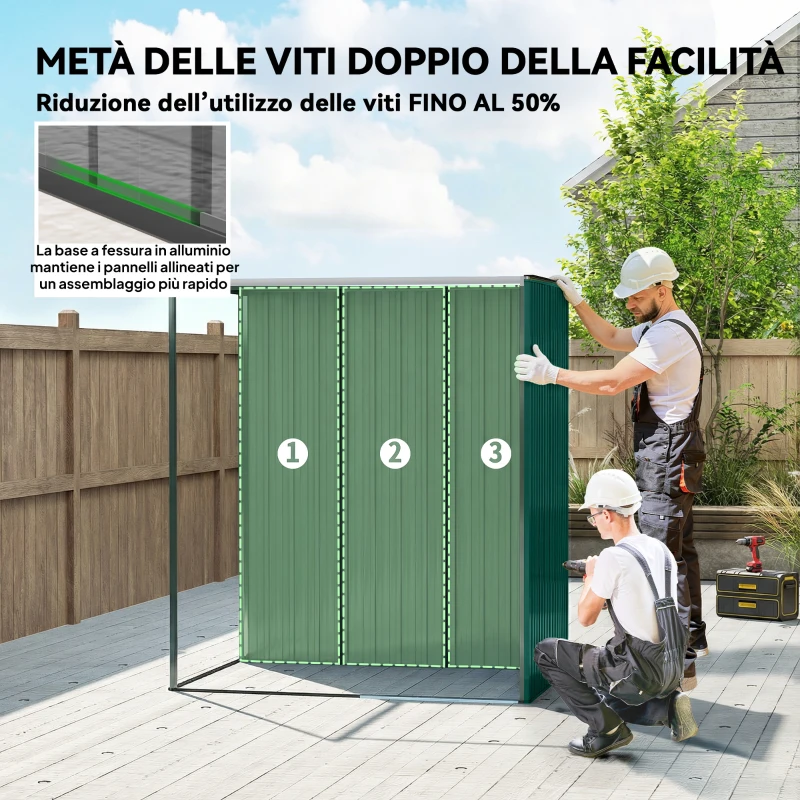 Outsunny Casetta da Giardino in Metallo con Prese d'Aria e Porta Scorrevole, 159x106x181 cm, Verde