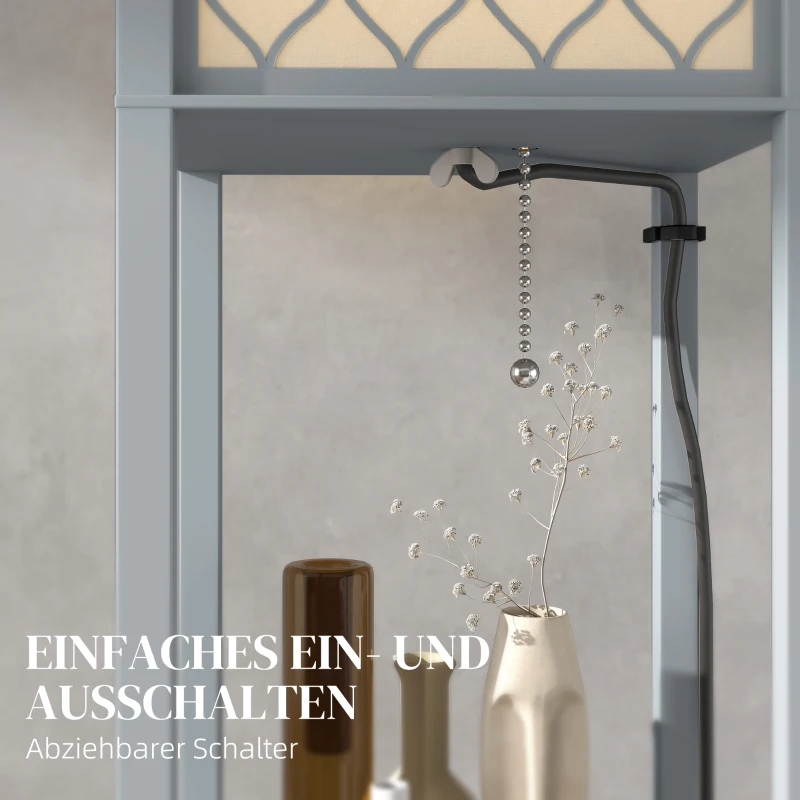 HOMCOM Stehlampe mit Regal, 3 Fächer, kompakte Maße, MDF, Hellgrau