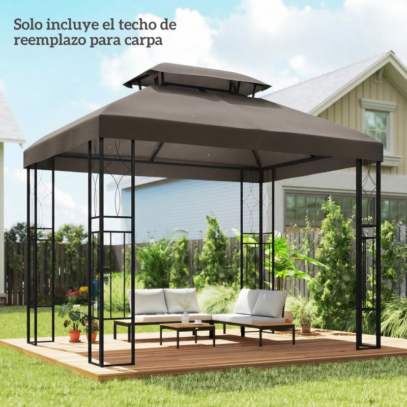 Outsunny Toldo de Recambio 4x3 m con Techo Doble Orificios de Drenaje y Protección UV Solo Toldo NO Incluye Marco Marrón