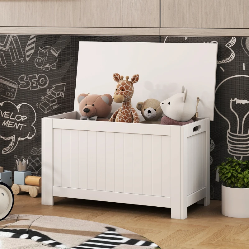 HOMCOM Storage Chest, Toy Storage Box Organizer with Safety Hinges, Lid and Side Handles, White