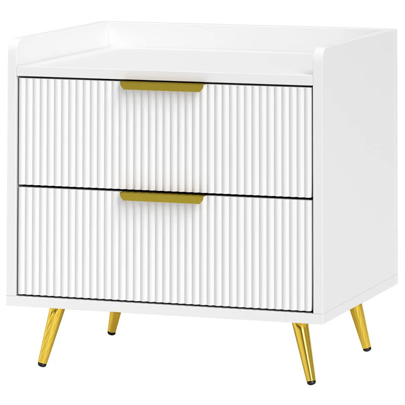 HOMCOM Elegant Two-Drawer Bedside Table - White