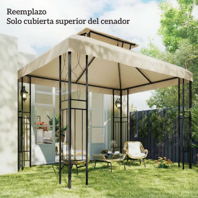 Outsunny Toldo de Recambio 4x3 m con Techo Doble Orificios de Drenaje y Protección UV Solo Toldo NO Incluye Marco Blanco Crema