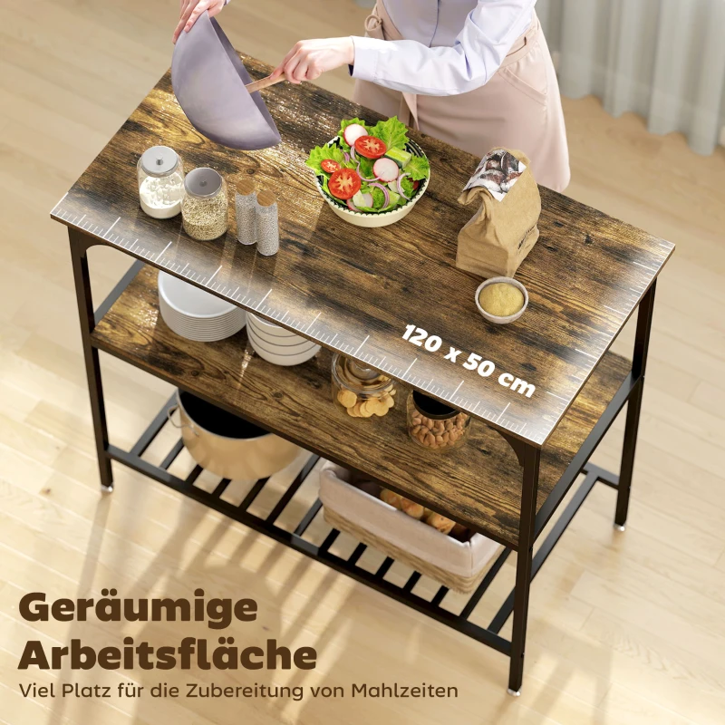 HOMCOM Bäckerregal, 3-stufiges Küchenregal mit Stahlrahmen, Rustikales Braun+Schwarz