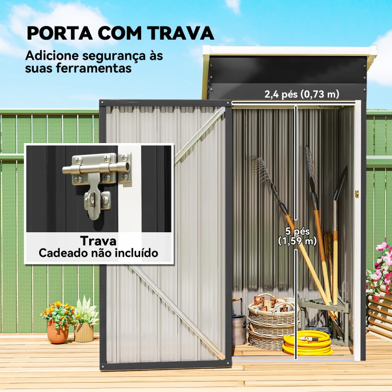 Outsunny Abrigo Exterior Metálico 107,5x91x185 cm Abrigo de Jardim com Teto Inclinado Porta com Trinco Ventilação e Luvas Cinza Escuro