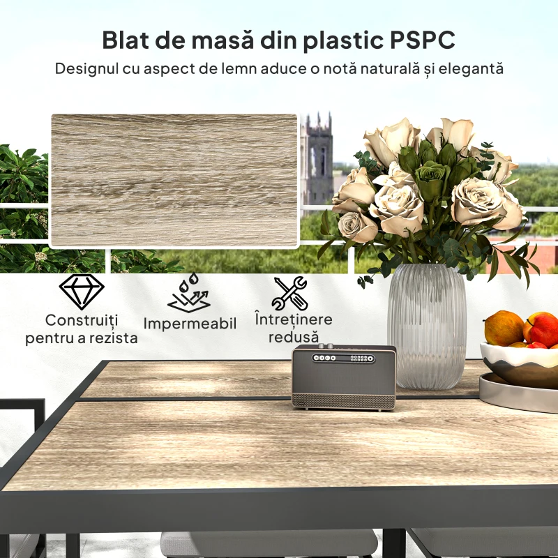 Outsunny Set Mobilier de Grădină din 9 Piese cu Masă, 4 Fotolii și 4 Scaune, 110x110x75 cm, Gri