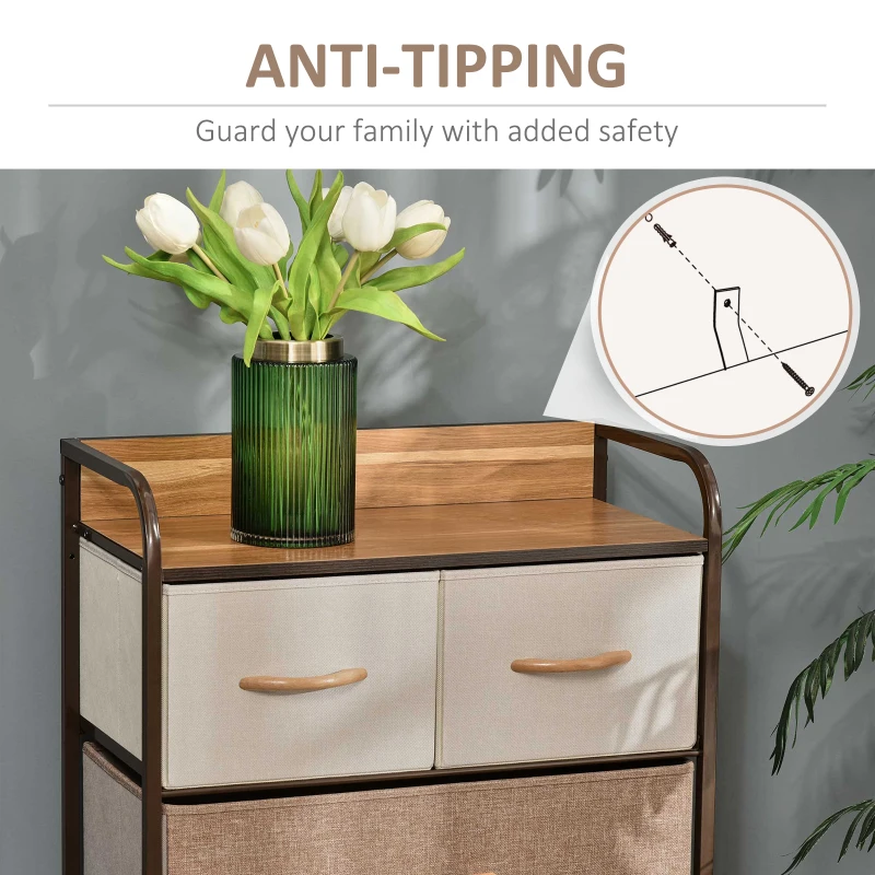 HOMCOM 5-Drawer Dresser, Chest of Drawers, Bedroom Storage Organizer with Steel Frame and Wooden Top, Multi-colored