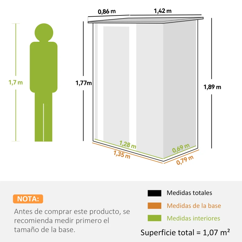 Outsunny Cobertizo Exterior 1,07m² 142x86x189 cm con Puerta y Orificios de Drenaje para Almacenamiento de Herramientas Gris