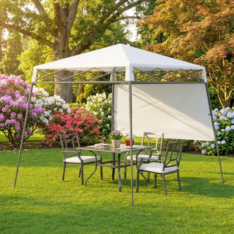 Outsunny Tenda Dobrável 220x220x200 cm com 1 Parede Lateral Bolsa de Transporte Impermeável e Proteção UV50+ para Jardim Pátio Branco