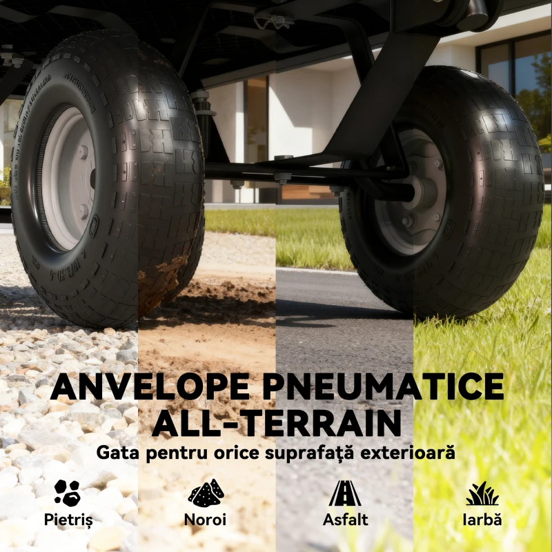 Outsunny Cărucior de Grădină de 114L cu Pereți Laterali Detașabili și Mâner Rotativ, 105x51x54 cm, Negru