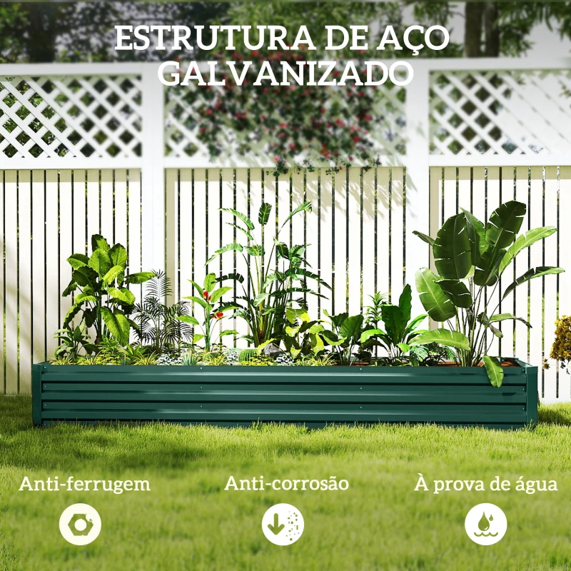 Outsunny Floreira Exterior Grande Retangular em Aço Galvanizadocom Base Aberta 240x60x30 cm Verde