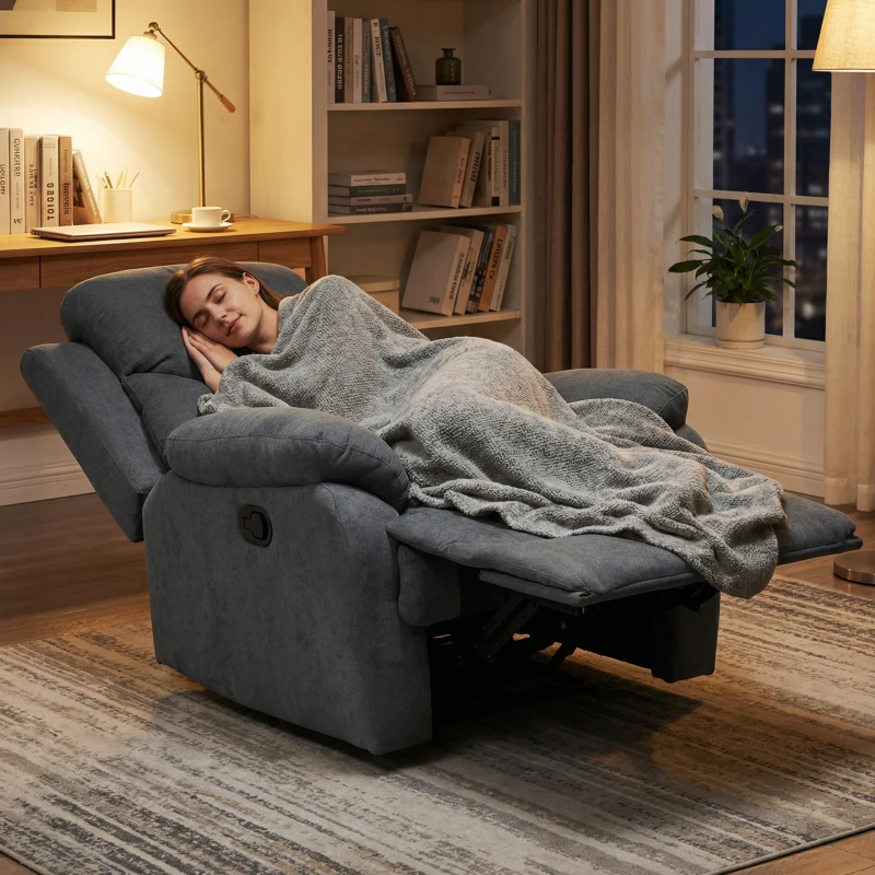 HOMCOM Poltrona Relax Reclinabile Manualmente a 150° con Poggiapiedi in Tessuto, 93x88x102cm, Grigio Scuro