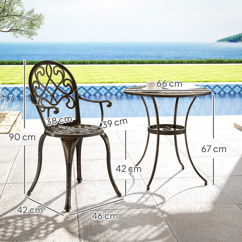 Outsunny Three-Piece Elegant Aluminium Garden Set - Bronze Tone