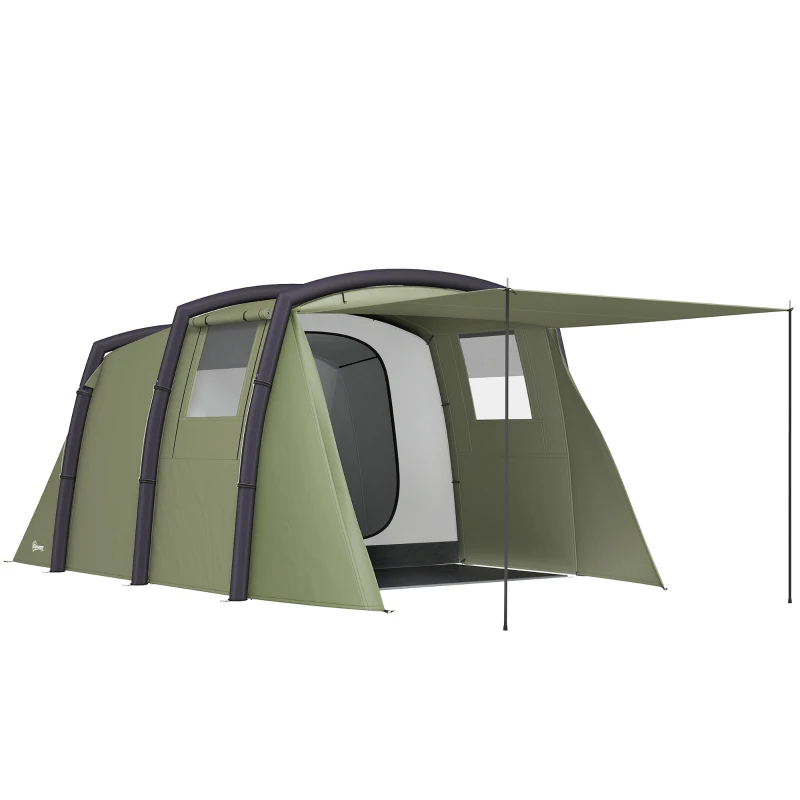 Outsunny Tente Gonflable Tunnel pour 3-6 Personnes avec Vestibule Fenêtres en Mesh et Sac Imperméable Vert Olive
