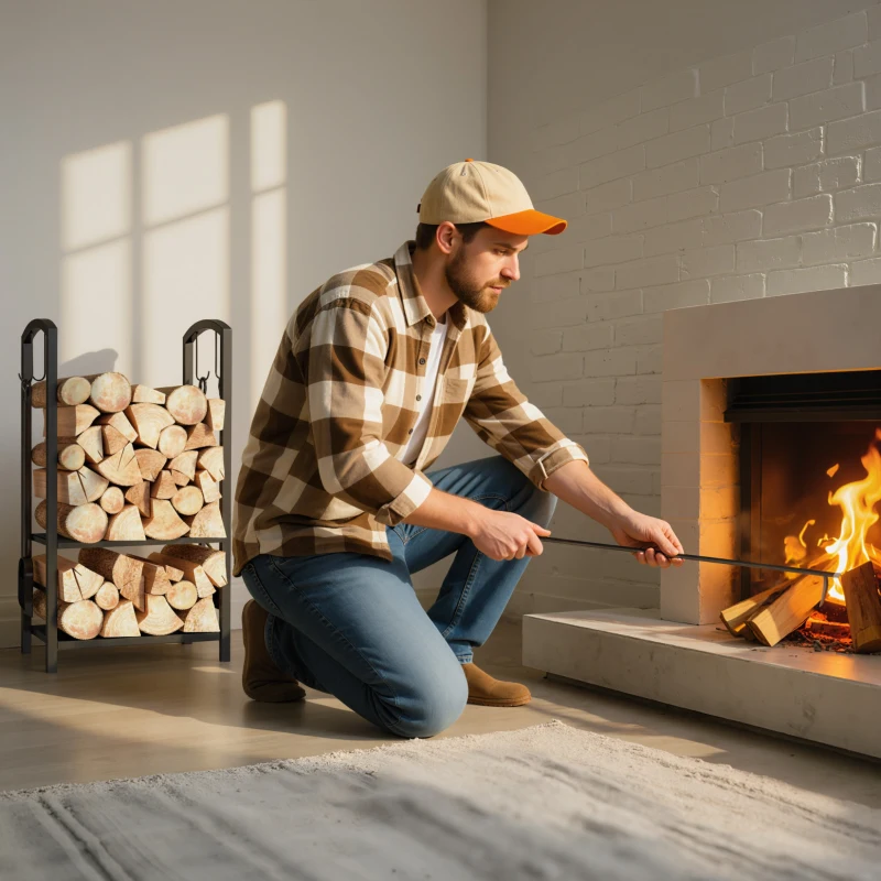 Outsunny Metal Firewood Log Holder 2 Layer Firewood Rack Indoor Outdoor Fireplace Wood Storage Shelf with 4 Tools and Hooks, Black, 40L x 30W x 74.5H cm