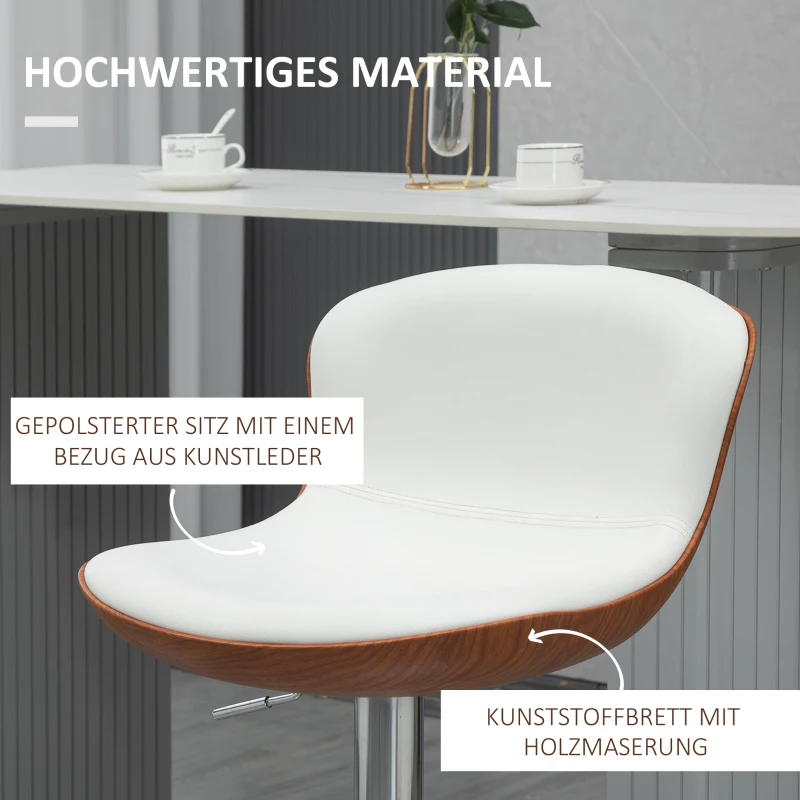 HOMCOM 2er-Set Barhocker, höhenverstellbar, Metallgestell, drehbarer Sitz, Cremeweiß