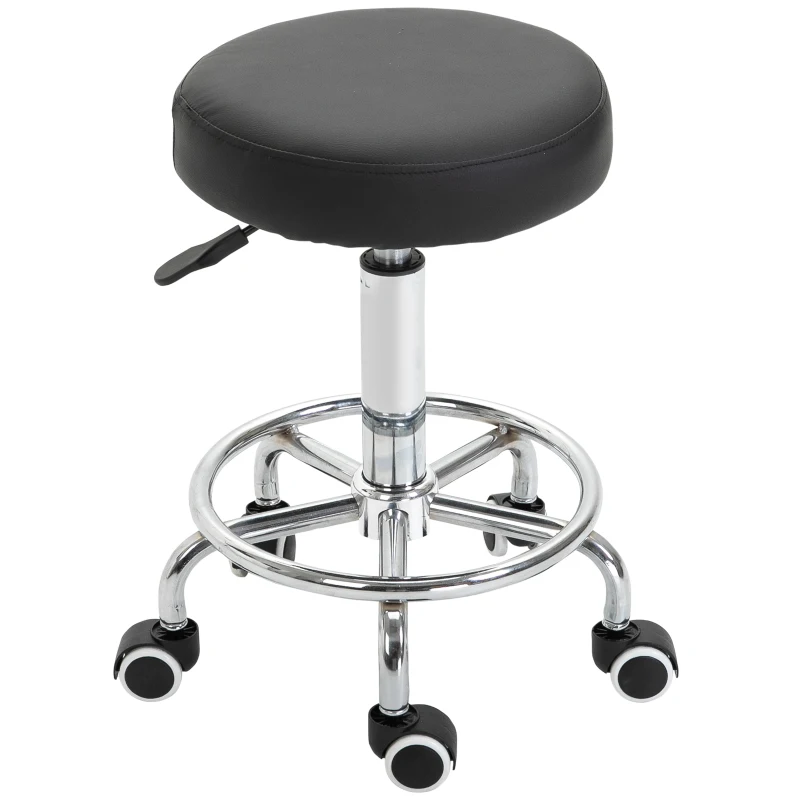 Vinsetto Swivel Round PU Leather Salon Stool Adjustable Rolling Stool with Footrest Steel Frame for Barber Hairdresser Spa Seat Black
