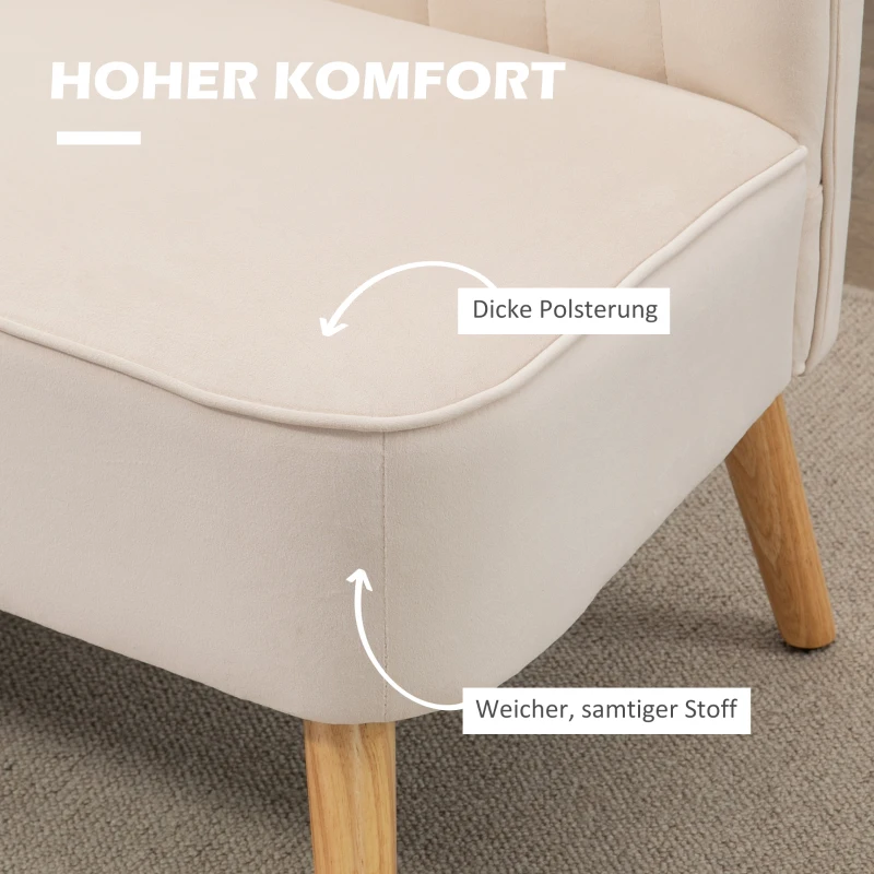 HOMCOM Sofa retrodesign 2-zits, houten poten, 117 cm x 56,5 cm x 77 cm, crèmewit
