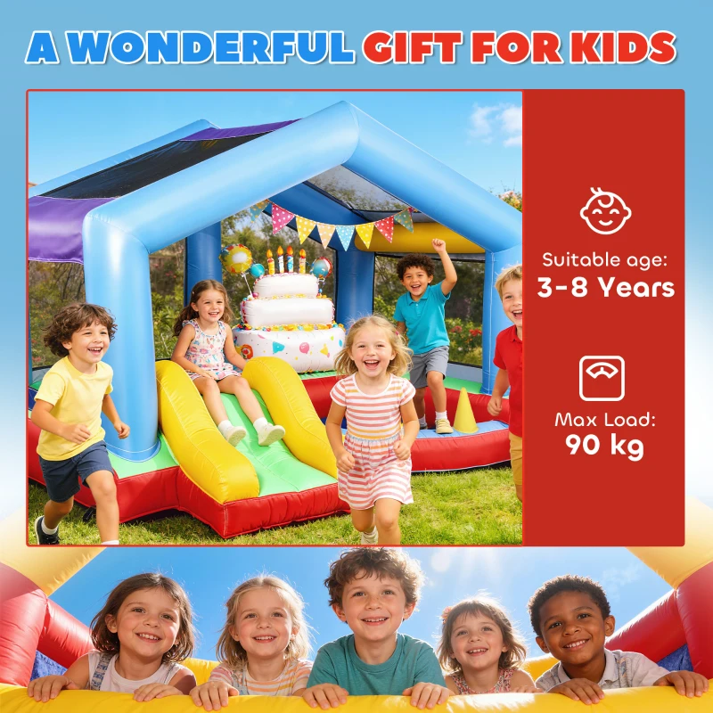 AIYAPLAY Aufblasbares Schloss für Kinder mit Gebläse Rutsche Trampolin Bällebad Ringwurfspiel Sonnendach