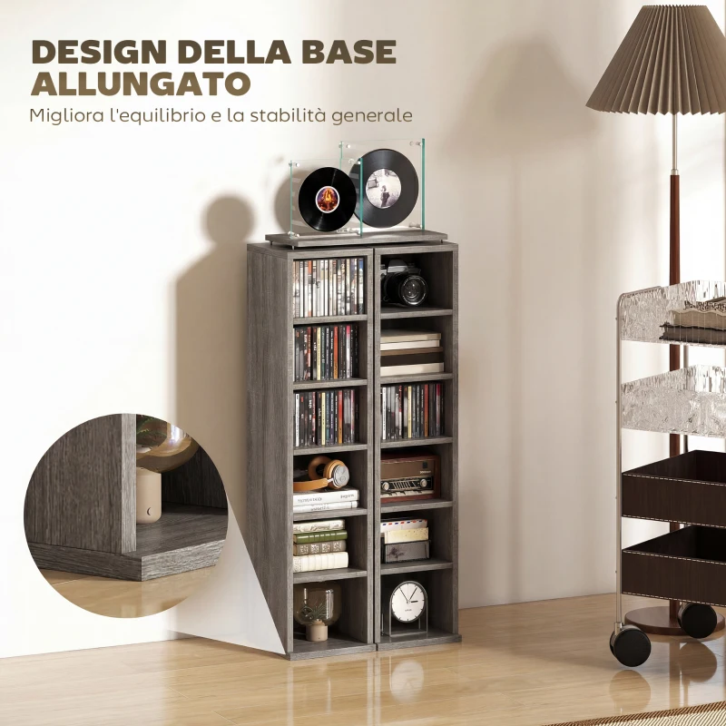 HOMCOM Set di 2 Mobili Porta CD Scaffale Salvaspazio, 21x22.5x88.5cm, Grigio