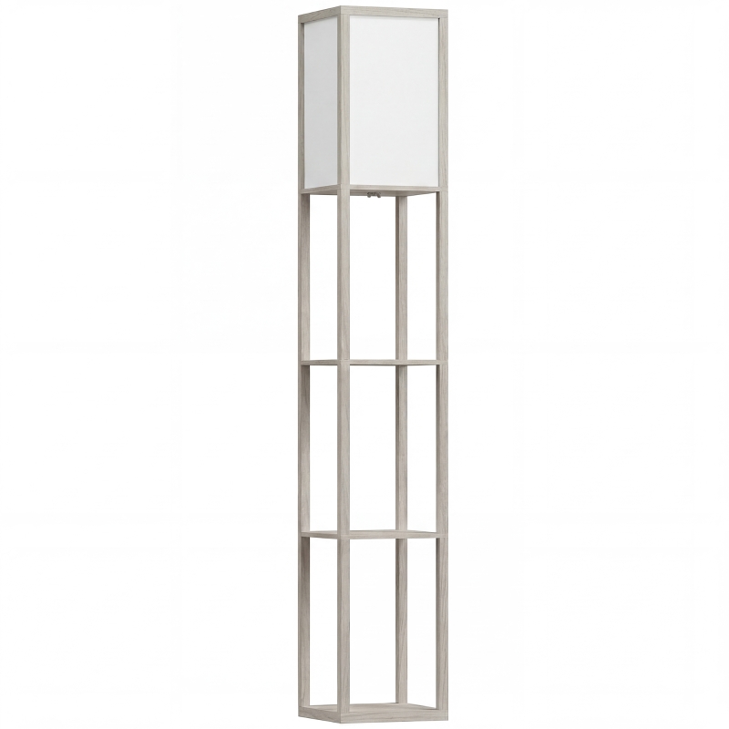 HOMCOM 3-Tier Floor Lamp, Floor Light with Storage Shelf, Reading Standing Lamp with Acrylic Shade for Living Room, Bedroom, Kitchen, Dining Room, Office, Dorm, 160cm, Oak