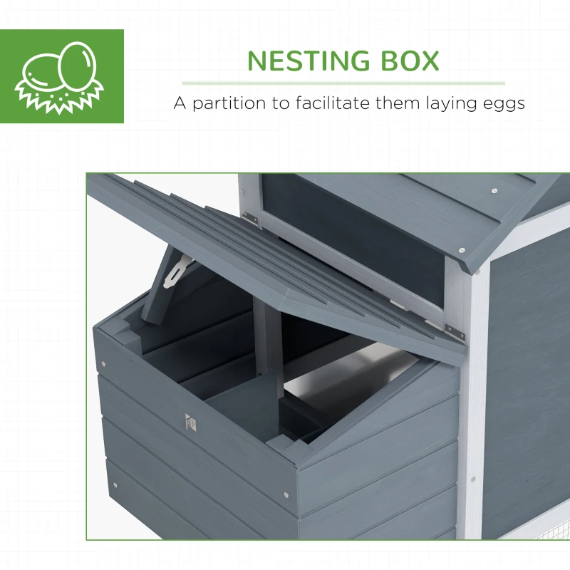 PawHut Small Chicken Coop with Run Hen House Poultry Nesting Box Grey 150.5 x 54 x 87cm