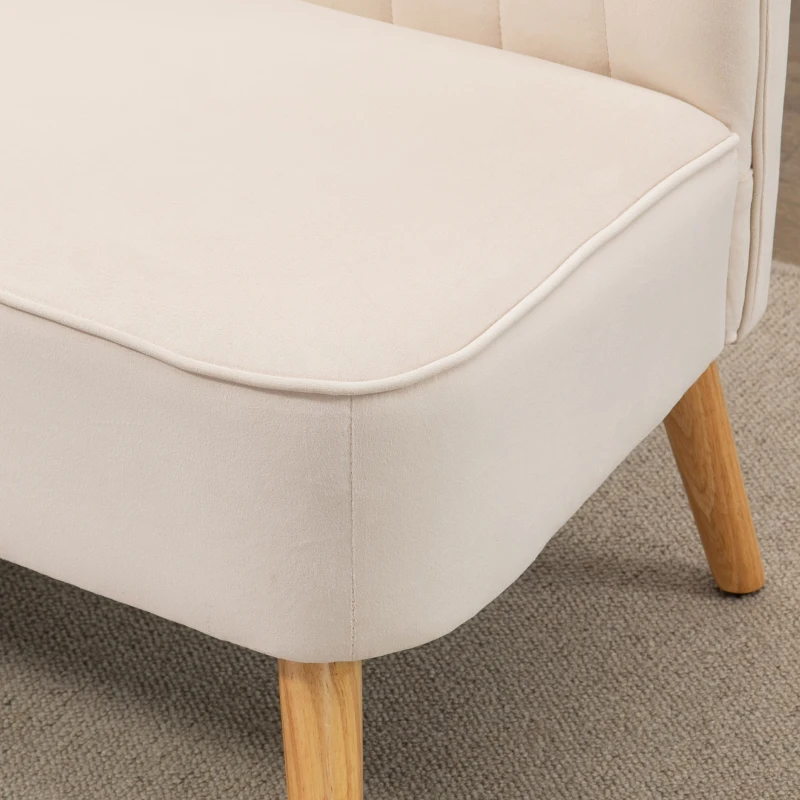 HOMCOM Sofa retrodesign 2-zits, houten poten, 117 cm x 56,5 cm x 77 cm, crèmewit