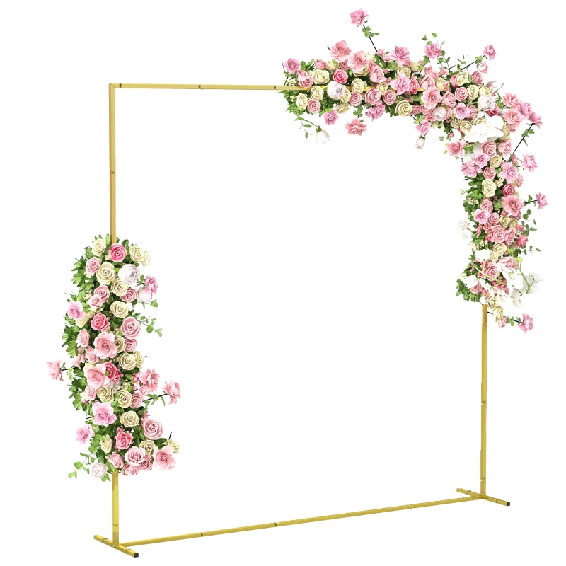 Outsunny Wedding Arch Backdrop Stand, Square Metal Arch Frame with U-shaped Stakes, Gold Wedding Arch, 6.6 FT