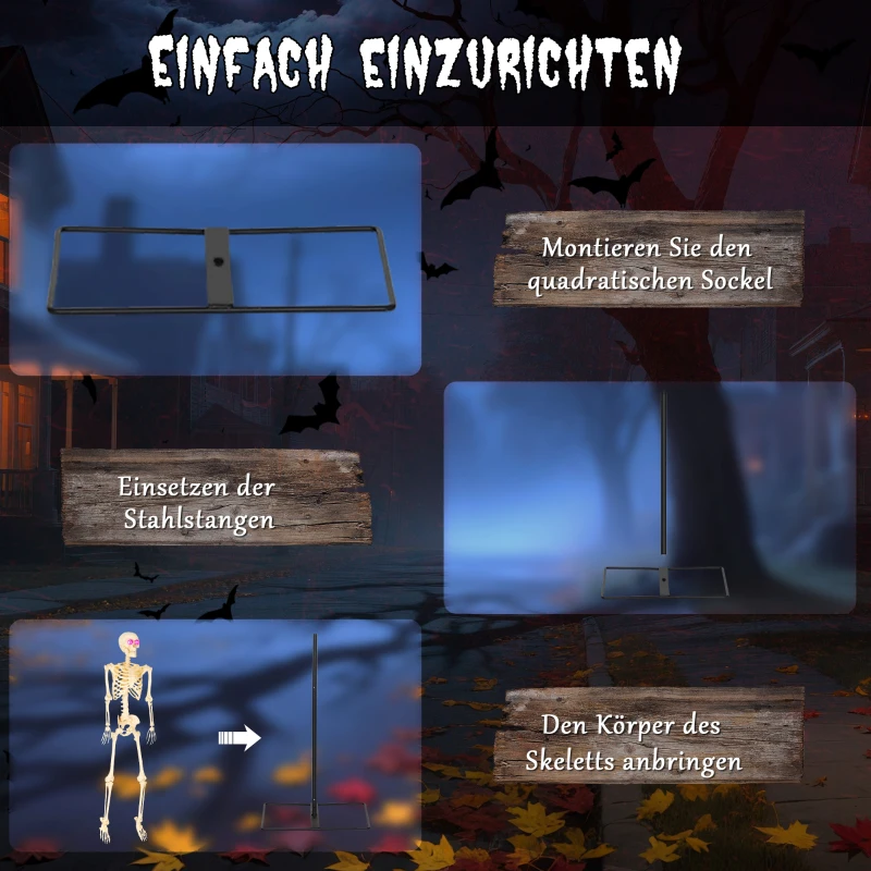 Outsunny Skelett-Figur, Halloween-Dekoration, bewegliche Arme und Beine, Geräusch-Aktivierung, leuchtende Augen, Batteriebetrieb, 152 cm, Metall, Kunststoff, Gelb(m-8)