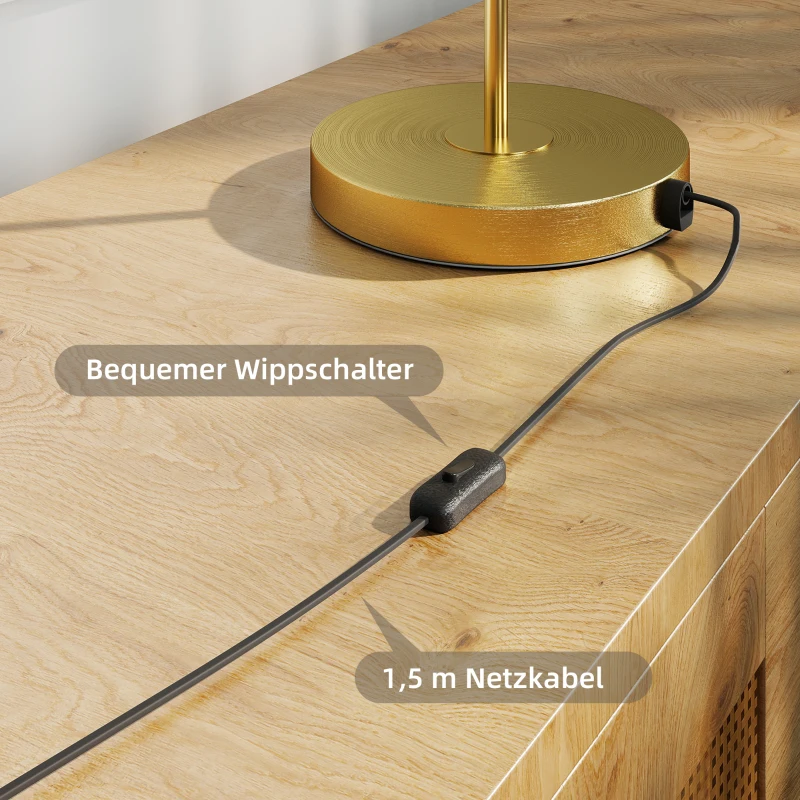 HOMCOM Tischlampe Tischleuchte mit warmem LED-Licht, Metallsockel, bernsteinfarbenem Glasschirm, Ø23 x 40H cm, Gold