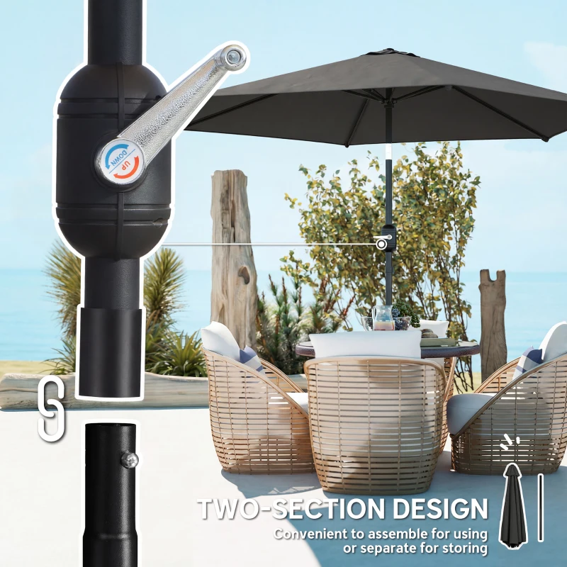Outsunny 2.6 m Garden Parasol Umbrella with Aluminium Pole, Outdoor Patio Umbrella with Tilt and Crank, Vent, Black