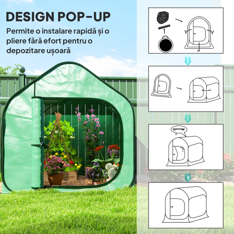 Outsunny Sera pentru Gradina Metal+PE – 150×148×148 cm Verde, Usa Fermoar