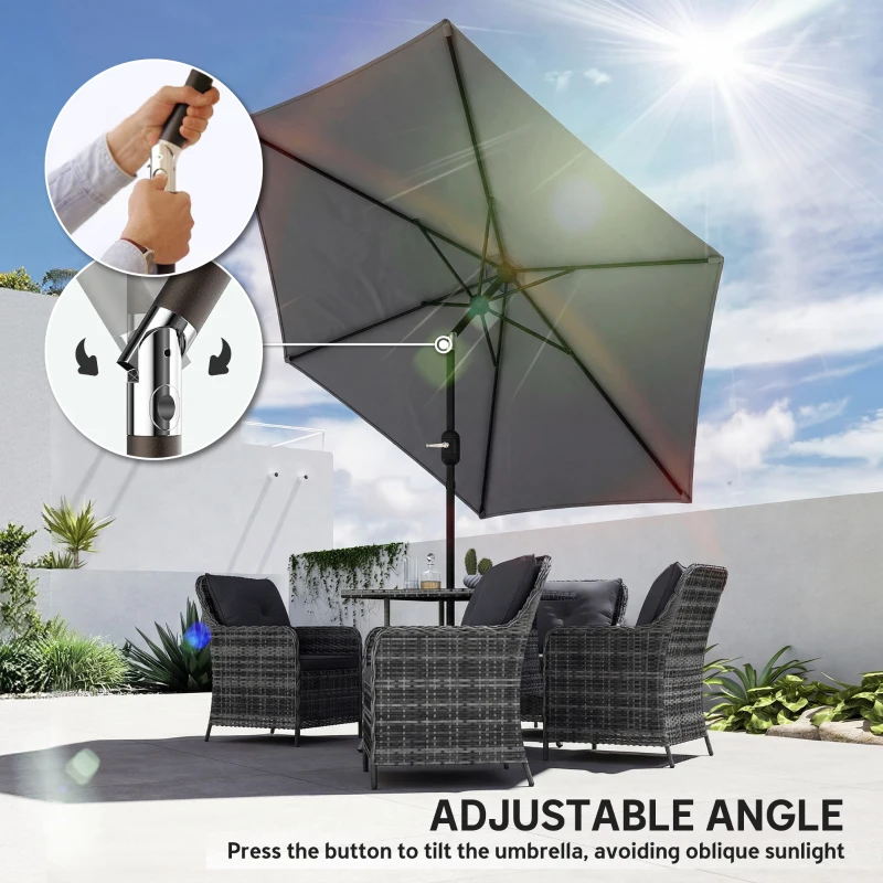 Outsunny 2.6 m Garden Parasol Umbrella with Aluminium Pole, Outdoor Patio Umbrella with Tilt and Crank, Vent, Grey