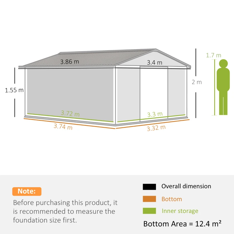 Outsunny 13 x 11ft Large Metal Storage Shed Sliding Doors