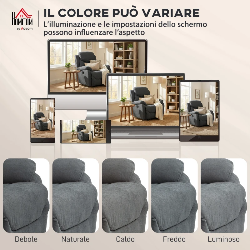 HOMCOM Poltrona Relax Reclinabile Manualmente a 150° con Poggiapiedi in Tessuto, 93x88x102cm, Grigio Scuro