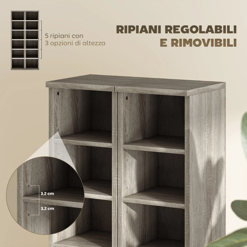 HOMCOM Set di 2 Mobili Porta CD Scaffale Salvaspazio, 21x22.5x88.5cm, Grigio