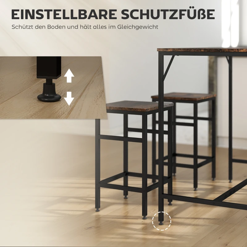 HOMCOM 5-teiliges Bartisch Set Bartisch mit Barhocker-Set Esstisch mit 4 Stühlen Küchentisch für Esszimmer, Küche, Rustikal-Braun+Schwarz