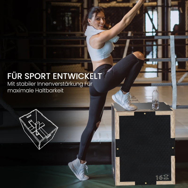 SPORTNOW Plyo-Box/Sprungbox, robust, 40,5 x 35,5 x 30,5 cm, Schwarz, Griff 10x3,5 cm, bis 120 kg