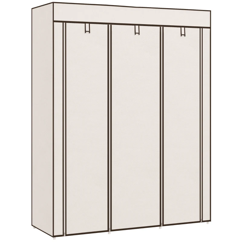 HOMCOM Roupeiro de Tecido Dobrável com 8 Prateleiras de Armazenamento e 2 Barras de Pendurar 125x43x162,5cm Creme