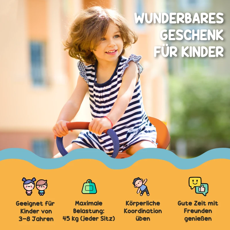 Outsunny Kinderwippe 360° drehbar 2 Sitzer UV-beständig Gartenwippe bis 90kg mit Griff 3-zackig Stützbeinen für Kinder 3-8 Jahre