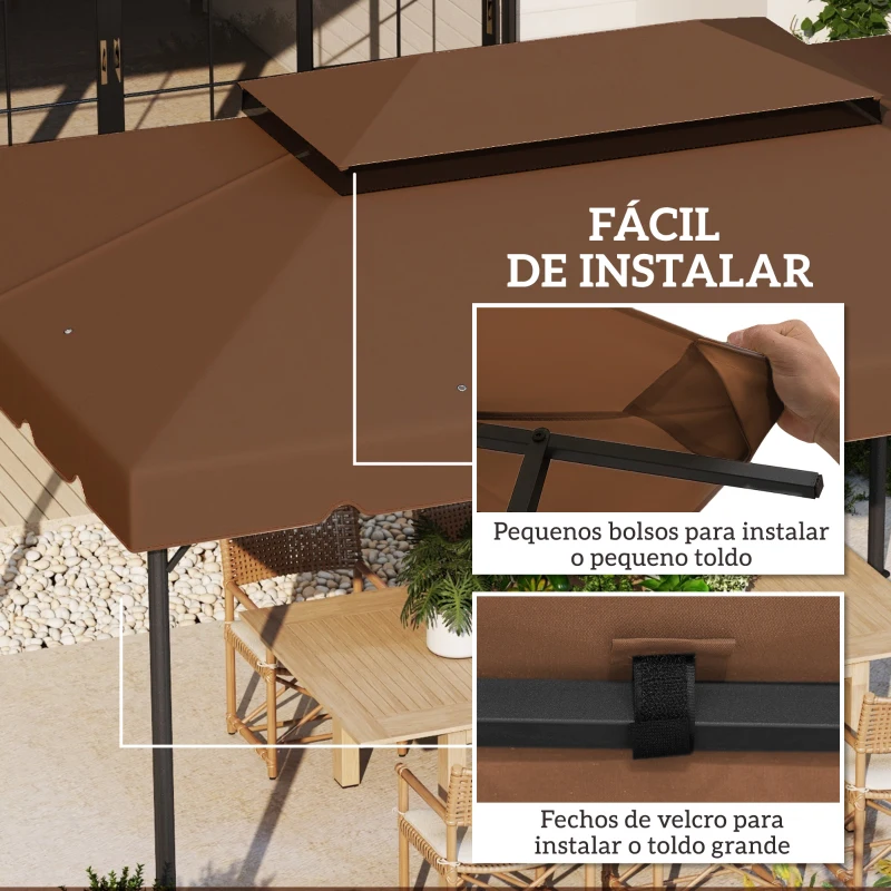 Outsunny Toldo de Substituição para Pérgola 400x300 cm com Duplo Teto e 8 Orifícios de Drenagem Marrom