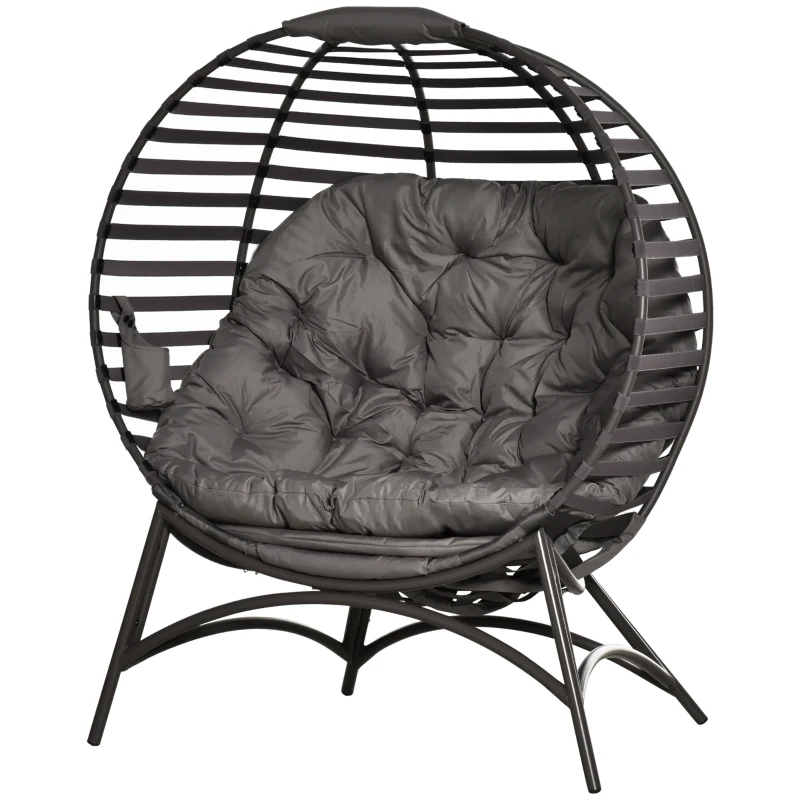 Outsunny Egg Chair with Soft Cushion, Steel Frame and Side Pocket, Garden Patio Basket Chair for Indoor, Outdoor, Brown