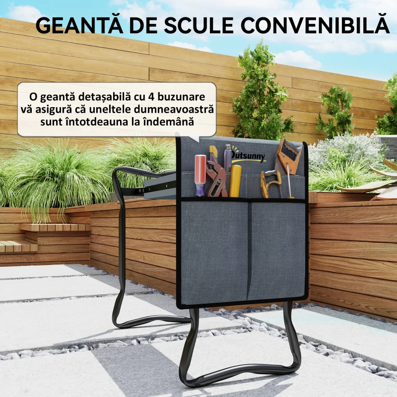 Outsunny Genuncheră și Bancă de Grădină Pliabilă 2 în 1, Culoare Verde Negru