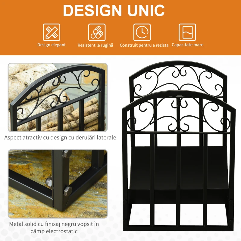 Outsunny Suport pentru Busteni din Metal pentru Interior si Exterior Max. 60 kg 60,5x36x46,5c