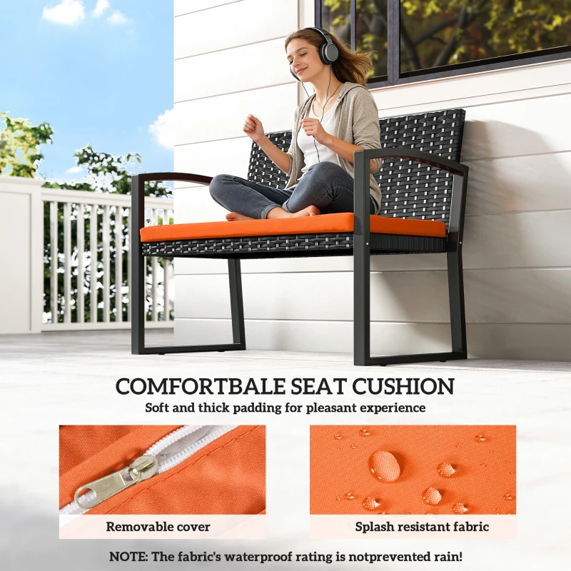 Outsunny Two-Seater Rattan Garden Bench - Orange